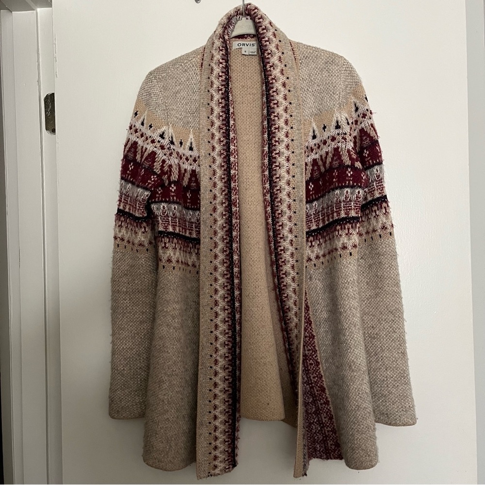 Orvis Womens sweater cardigan Wool Alpaca Blend Fair Isle Cardigan Knit Small